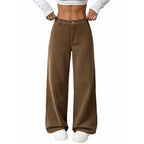 Casual High Waist Wide-leg Corduroy Floor-length Pants for Women