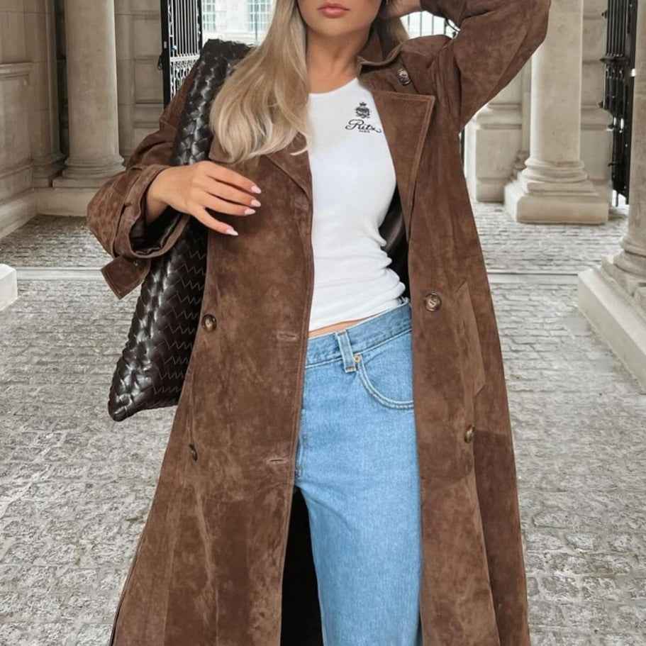 Women's Lace-Up Waist Longline Coat with Lapel Collar | District Hurd Limited