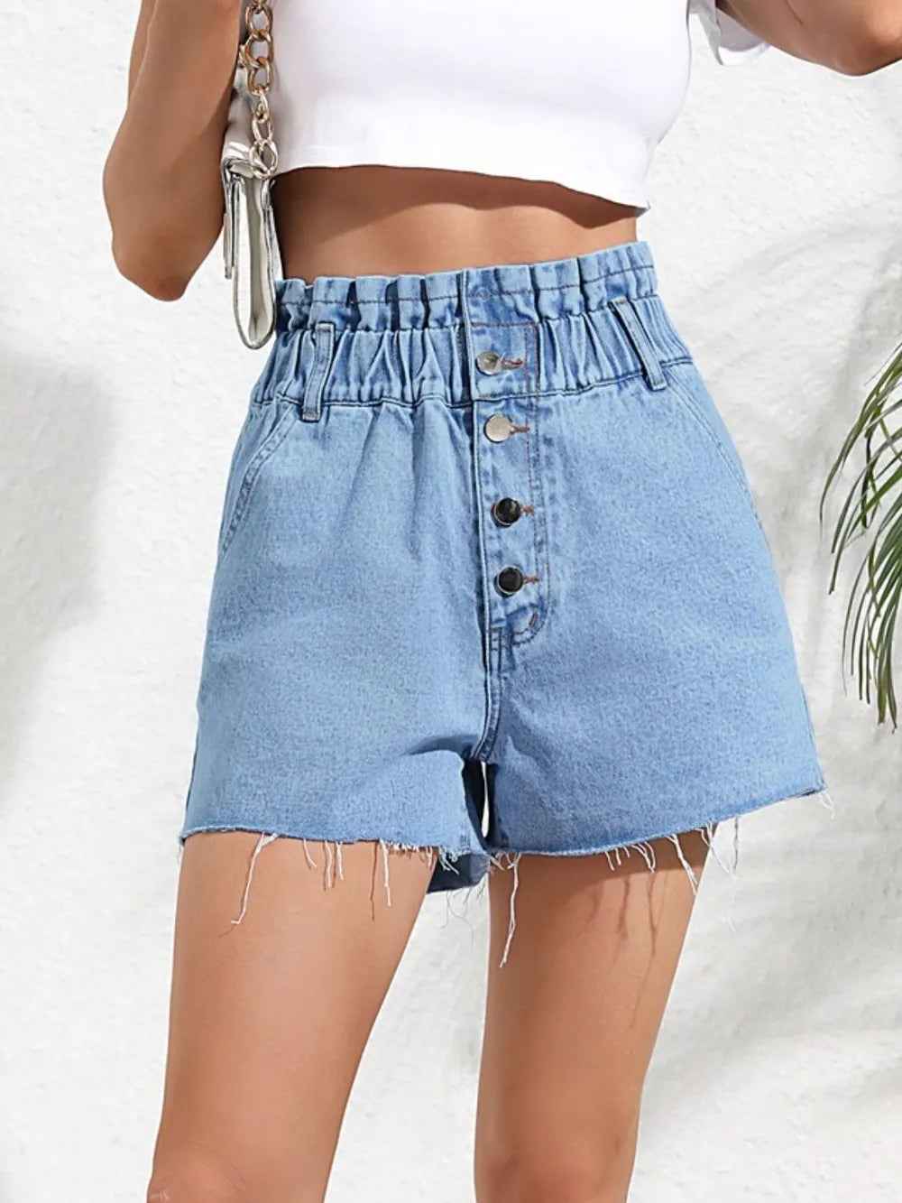 Women's High Waist Frayed Edge Denim Shorts | District Hurd Limited