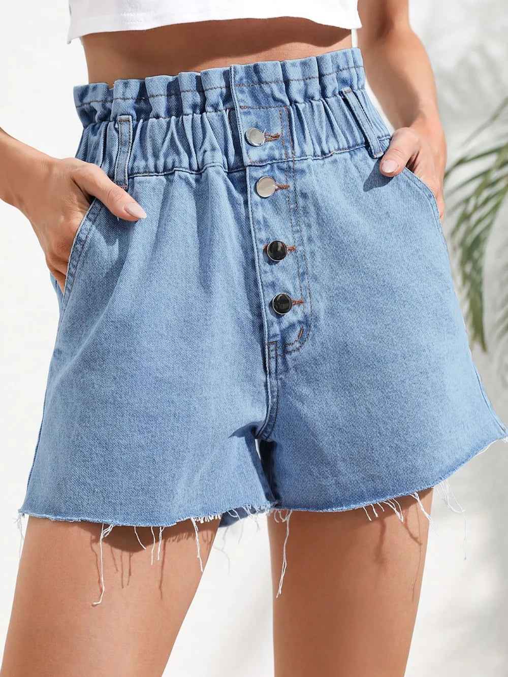 Women's High Waist Frayed Edge Denim Shorts | District Hurd Limited