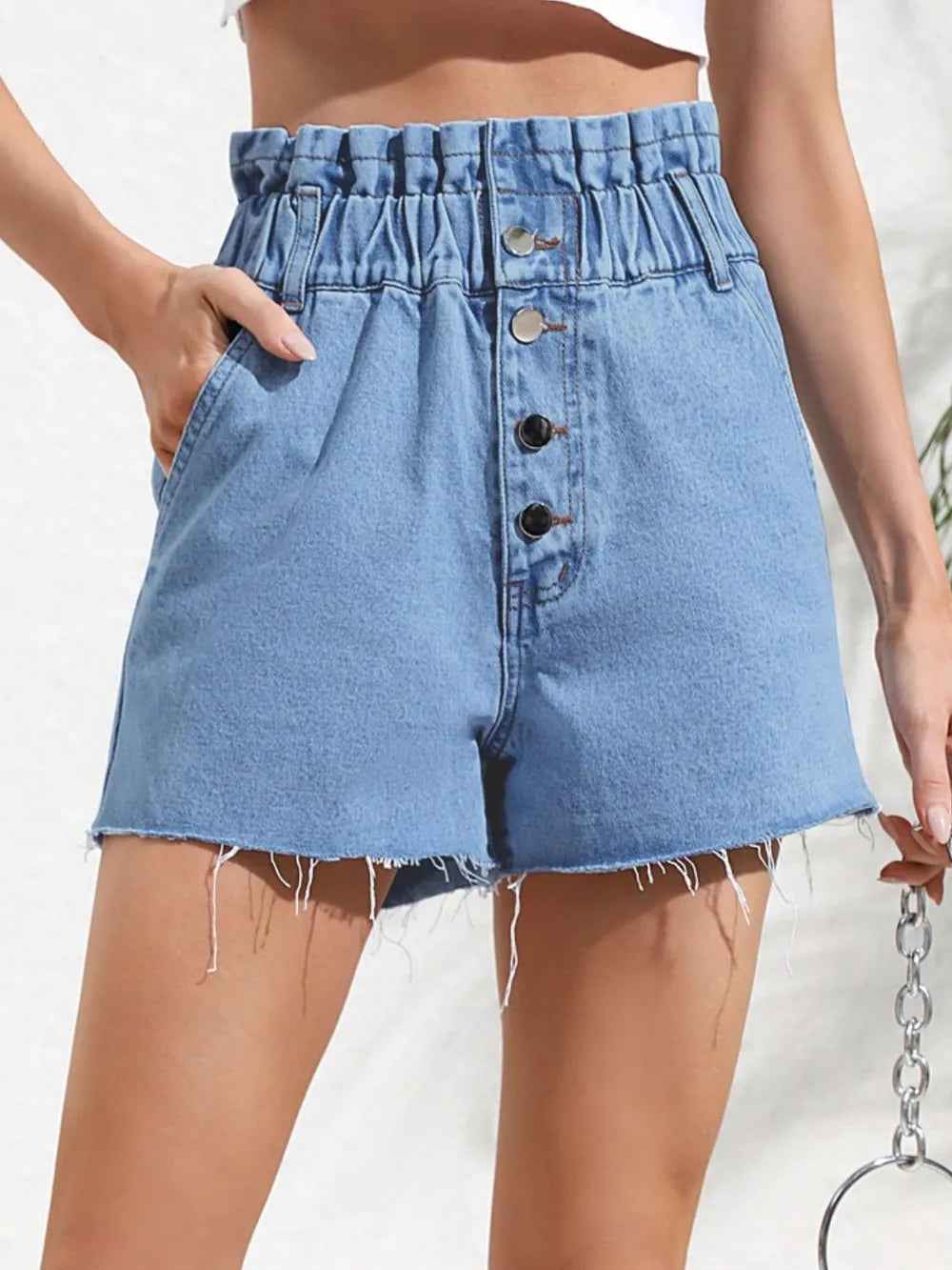 Women's High Waist Frayed Edge Denim Shorts | District Hurd Limited