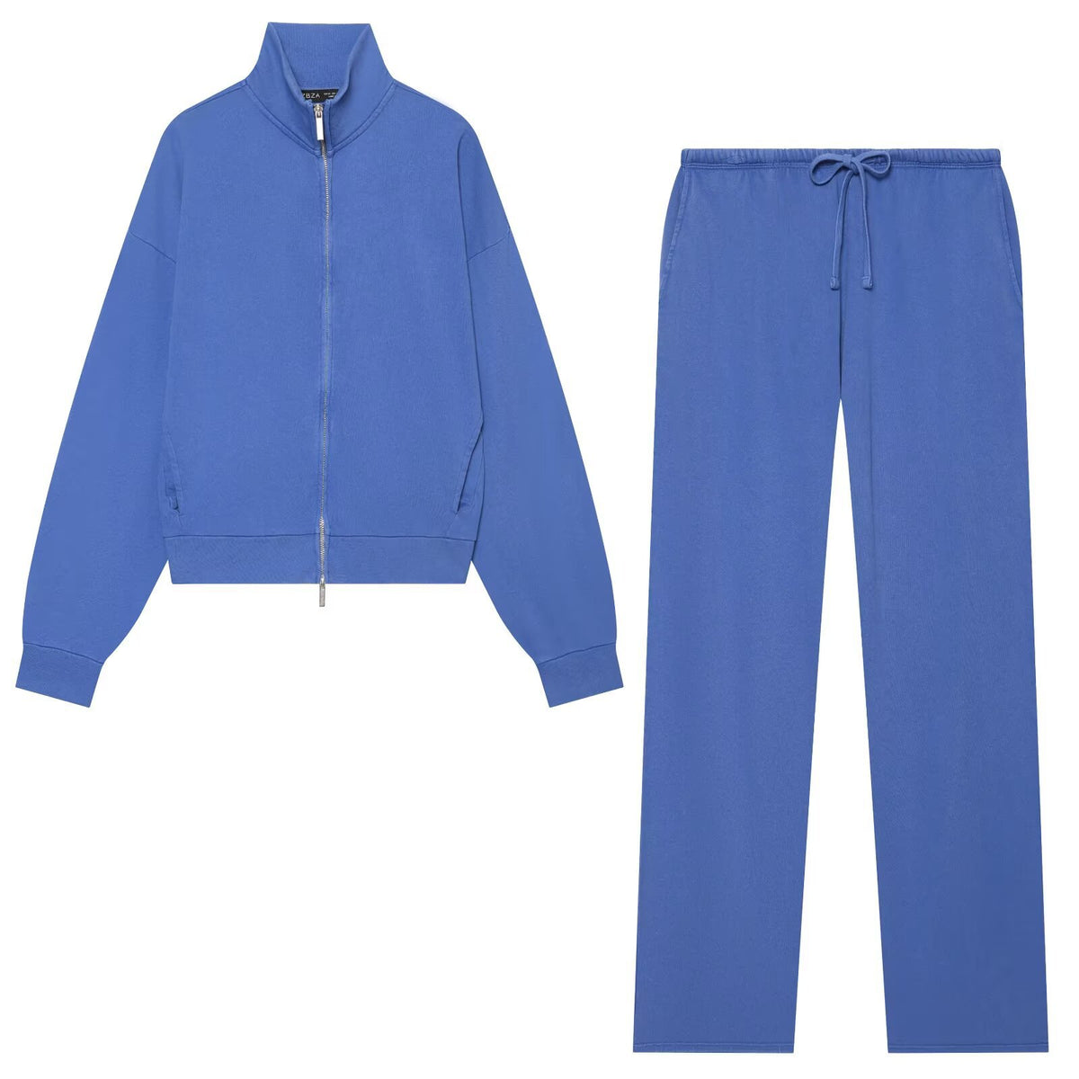 Loose zipper hooded sweatshirt jacket+pants set for women