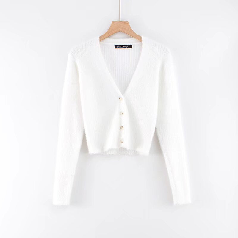 Women Slim Deep V-neck Long Sleeve Cardigan Sweater