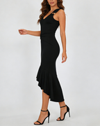Women's Elastic V-Neck Metal Buckle Fishtail Midi Dress | District Hurd Limited