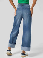 Women's High Rise Rolled Hem Straight Leg Jeans | District Hurd Limited