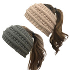 New Ponytail Beanie Women Stretch Knitted Crochet Beanies Winter Hats For Women Hats Cap Warm Lady Messy Bun Wholesale