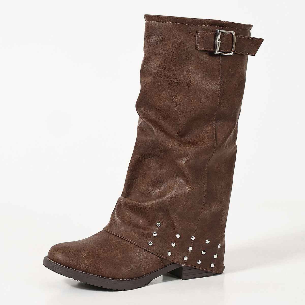 Women's Pleated Mid-Calf Western Boots with Tassel & Copper Buckle | District Hurd Limited