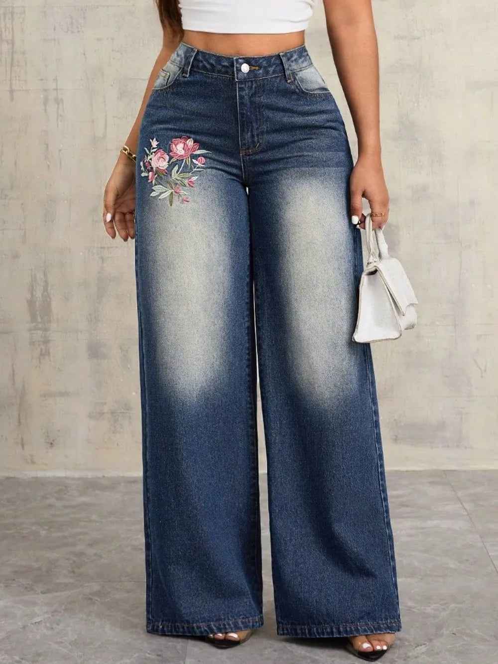 Women's Embroidered Wide Leg Jeans | District Hurd Limited
