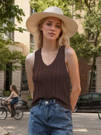 Cable-Knit V-Neck Knit Tank