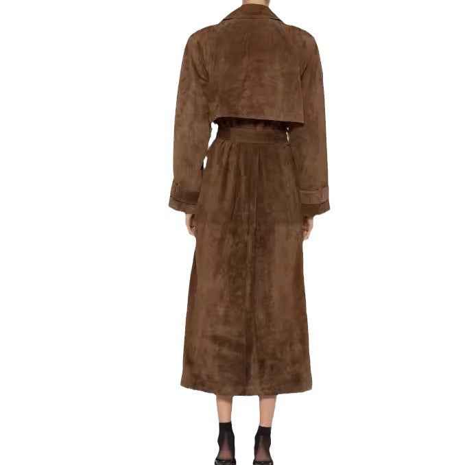 Women's Lace-Up Waist Longline Coat with Lapel Collar | District Hurd Limited