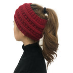 New Ponytail Beanie Women Stretch Knitted Crochet Beanies Winter Hats For Women Hats Cap Warm Lady Messy Bun Wholesale