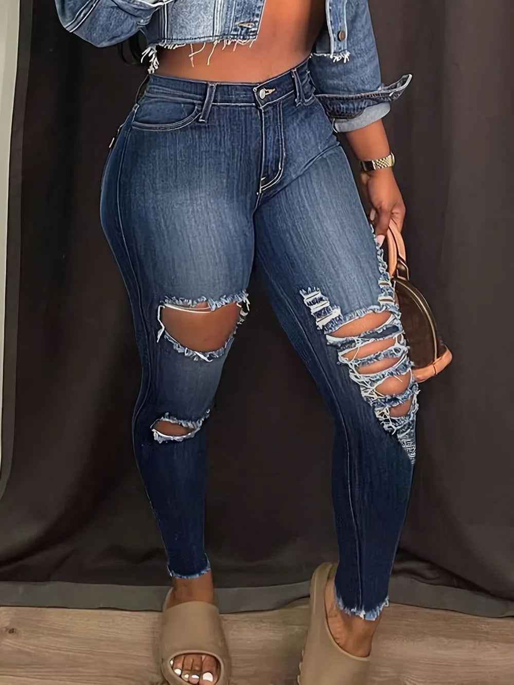 Women's Distressed Skinny Jeans with Pockets | District Hurd Limited