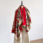 185x65cm Vintage Floral Faux Cashmere Scarf for Women, Thick Warm Neck Wrap