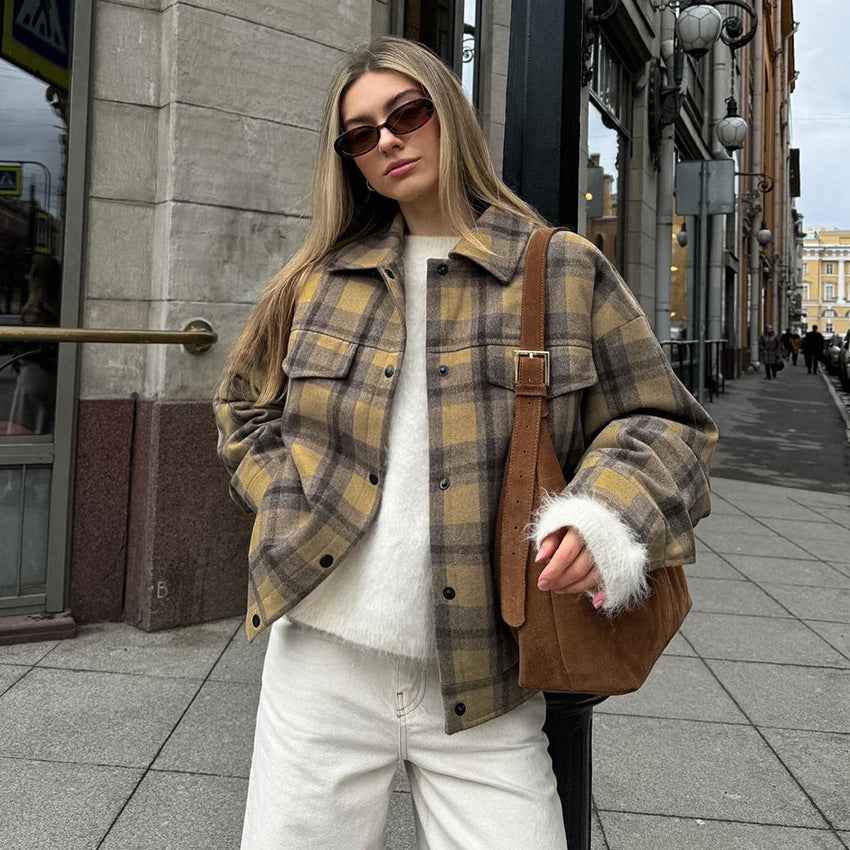 Women's Retro Checkered Loose Wool Coat | District Hurd Limited