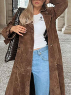 Women's Lace-Up Waist Longline Coat with Lapel Collar | District Hurd Limited