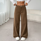Casual High Waist Wide-leg Corduroy Floor-length Pants for Women