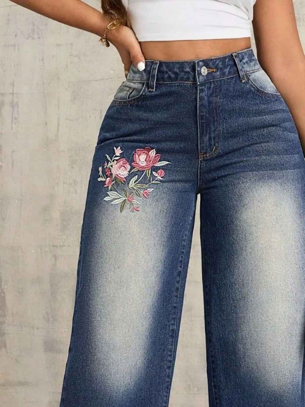 Women's Embroidered Wide Leg Jeans | District Hurd Limited