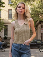 Cable-Knit V-Neck Knit Tank