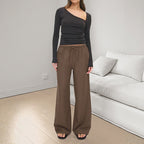 Women's Casual Solid Straight Leg Pants with Elastic Drawstring Waist