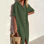 Loose Short Sleeve Button-Up Dress for Women