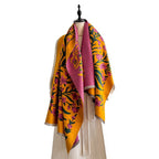 185x65cm Vintage Floral Faux Cashmere Scarf for Women, Thick Warm Neck Wrap