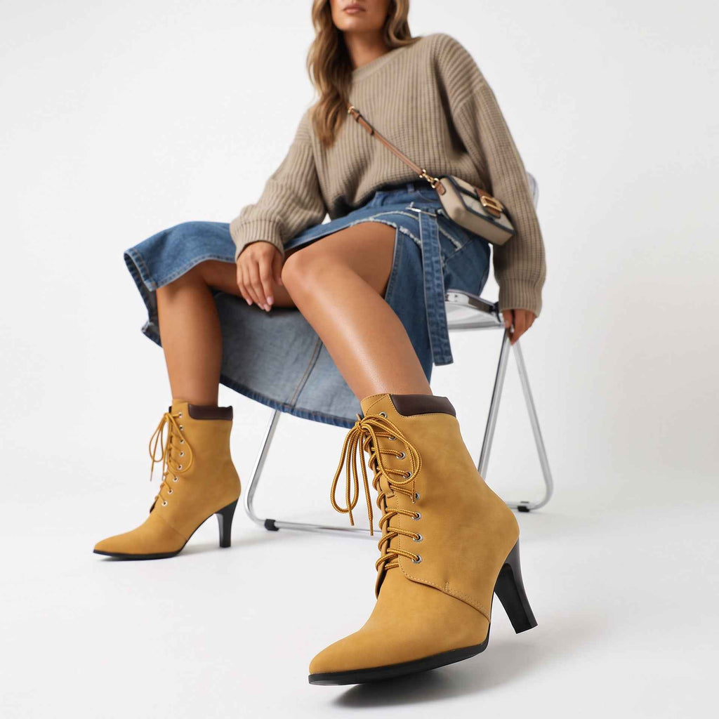Women's Pointed Toe Lace-Up Ankle Boots | District Hurd Limited