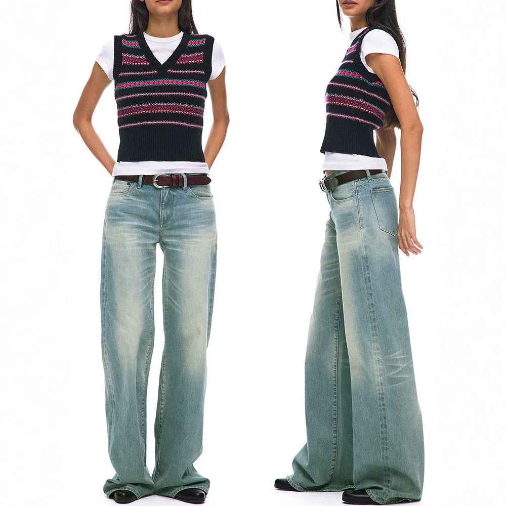 Women's Vintage Washed Low Waist Straight Leg Jeans | District Hurd Limited