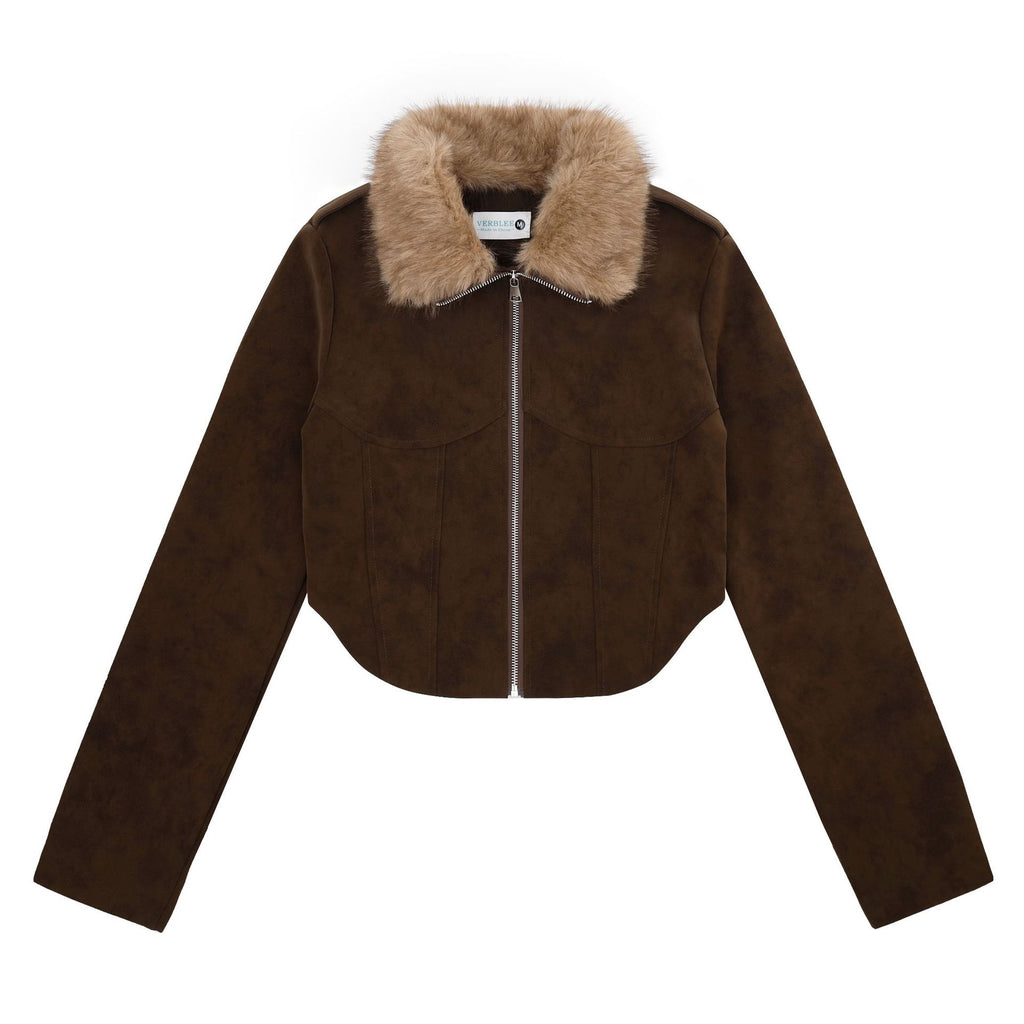 Zippered Lapel with Detachable Fur Collar Jacket