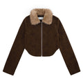 Zippered Lapel with Detachable Fur Collar Jacket