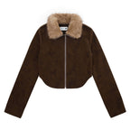 Zippered Lapel with Detachable Fur Collar Jacket