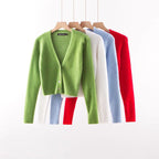 Women Slim Deep V-neck Long Sleeve Cardigan Sweater