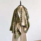 185x65cm Vintage Floral Faux Cashmere Scarf for Women, Thick Warm Neck Wrap