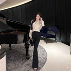 Women's Pleated Velvet V-Neck Blouse | District Hurd Limited