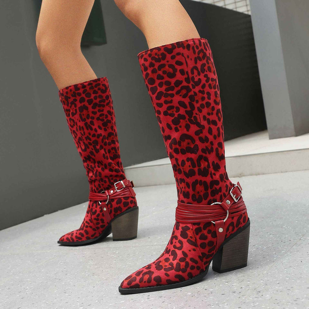 Women's Pointed Toe Over-the-Knee Boots with Chunky Heel & Belt Buckle | District Hurd Limited
