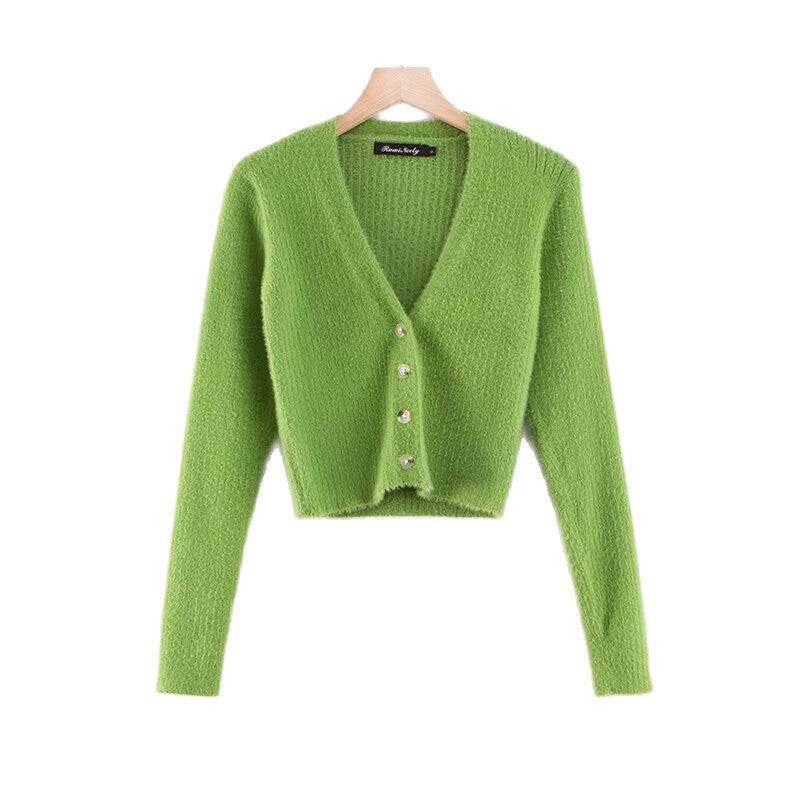 Women Slim Deep V-neck Long Sleeve Cardigan Sweater