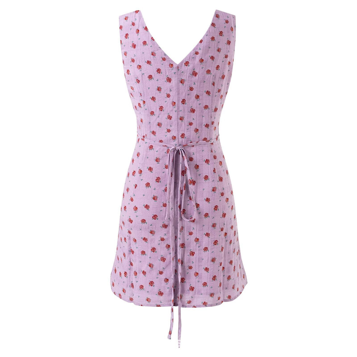 Vintage V-Neck Slim-Fit Sleeveless Floral Dress