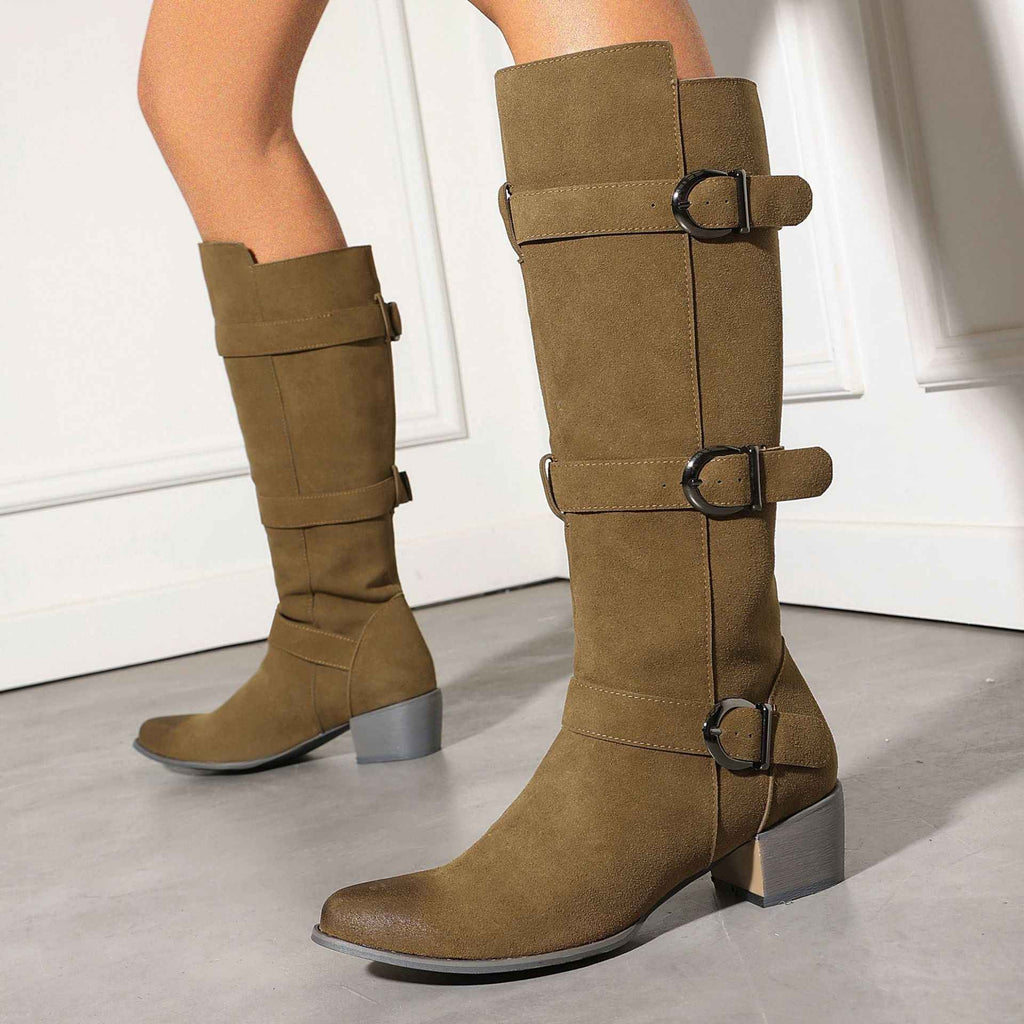 Women's Suede Over-the-Knee Boots with Chunky Heel & Belt Buckle | District Hurd Limited