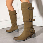 Women's Suede Over-the-Knee Boots with Chunky Heel & Belt Buckle | District Hurd Limited
