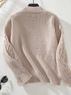 Cable-Knit Mock Neck Long Sleeve Sweater