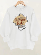 Letter and coffee cup print loose women's fleece hoodie