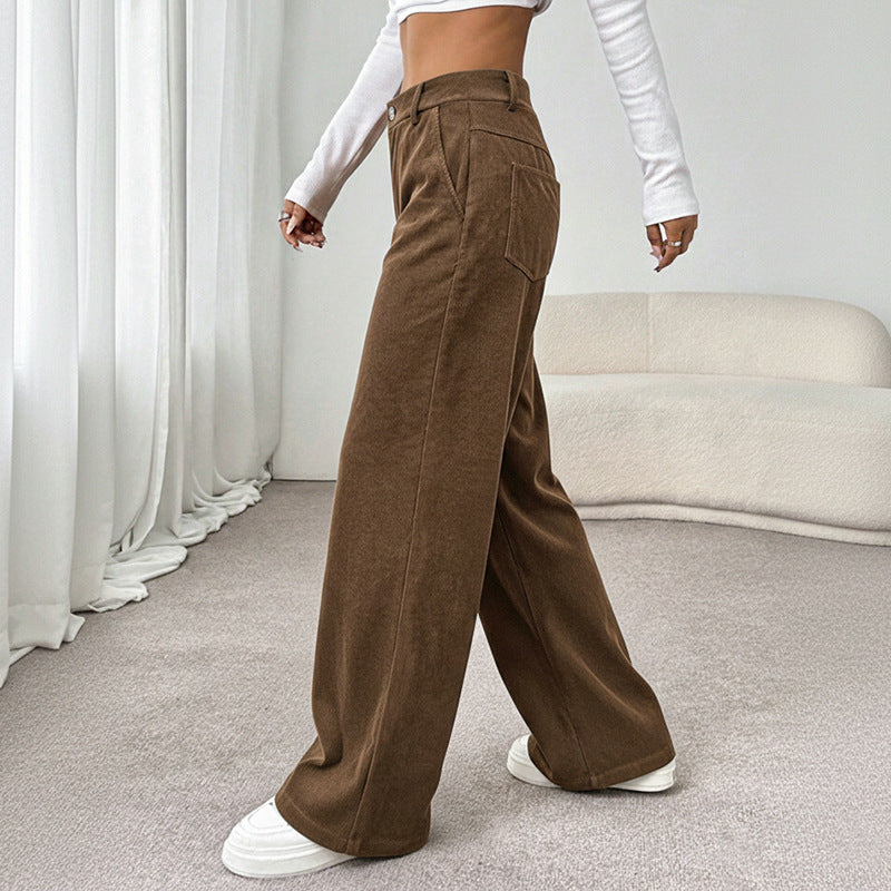 Casual High Waist Wide-leg Corduroy Floor-length Pants for Women