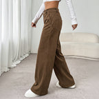 Casual High Waist Wide-leg Corduroy Floor-length Pants for Women