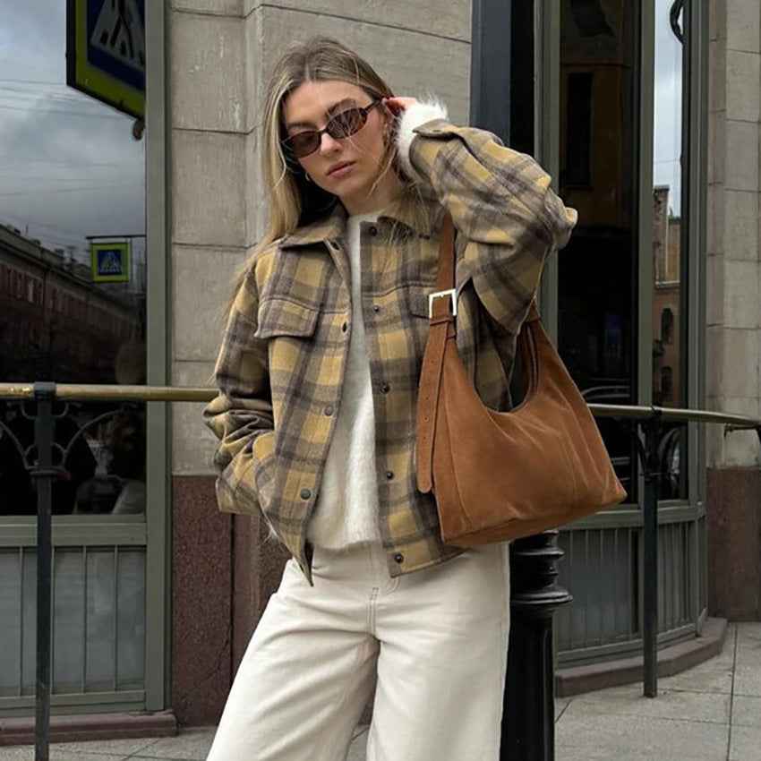 Women's Retro Checkered Loose Wool Coat | District Hurd Limited