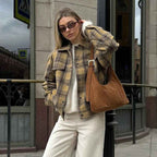 Women's Retro Checkered Loose Wool Coat | District Hurd Limited