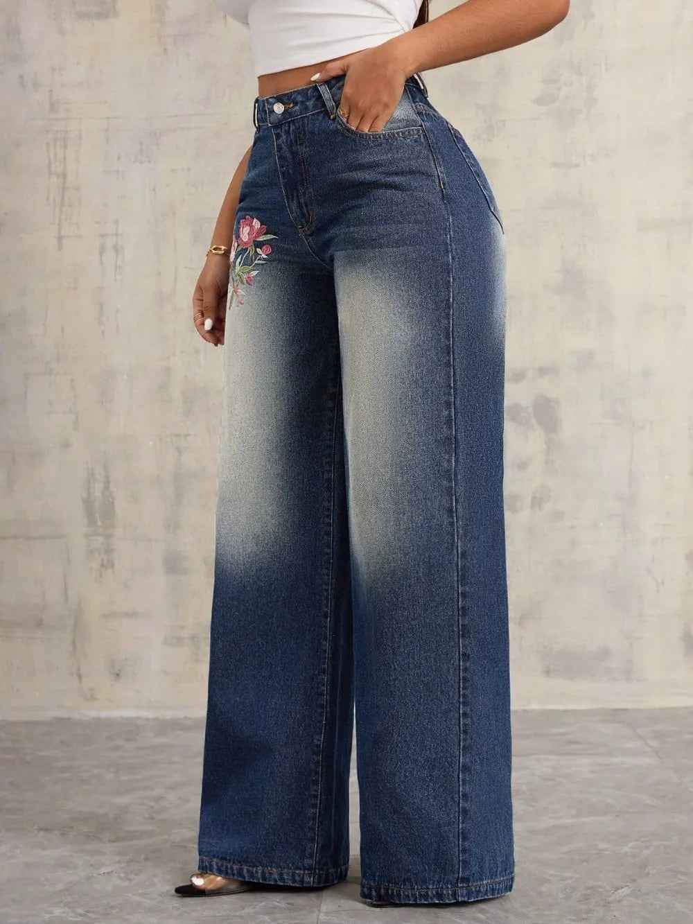 Women's Embroidered Wide Leg Jeans | District Hurd Limited
