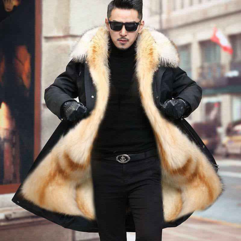 Men's Fur-Hooded Mid-Length Parka Coat | District Hurd Limited