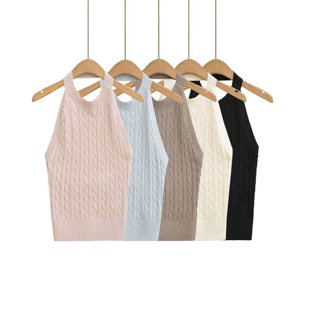 Sexy Backless Cable Knit Fitted Halter Top