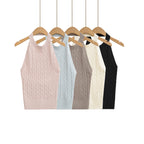 Sexy Backless Cable Knit Fitted Halter Top