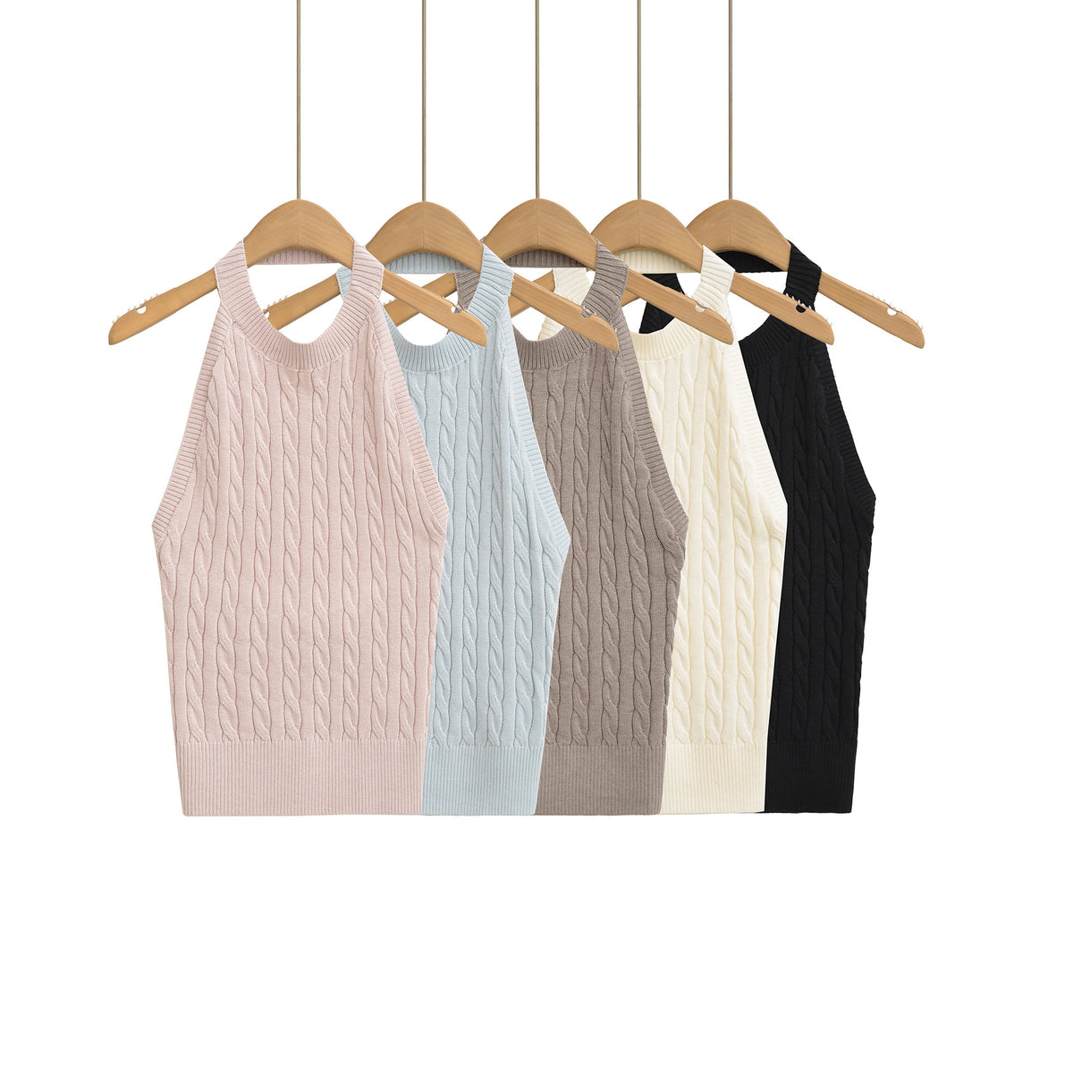 Sexy Backless Cable Knit Fitted Halter Top