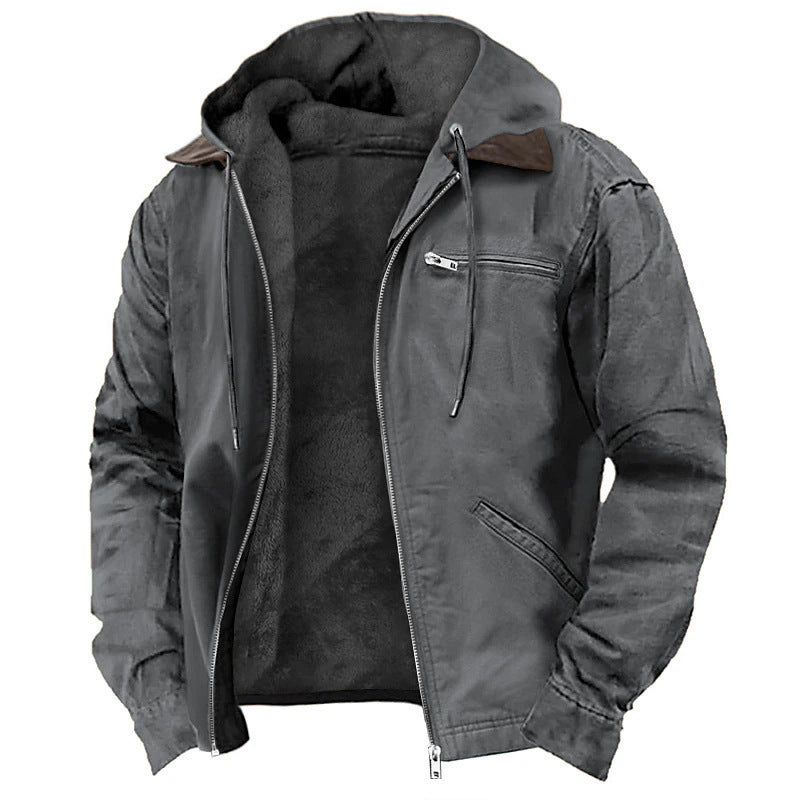 Casual Cotton Jacket with Fleece Lining and Zipper Pockets